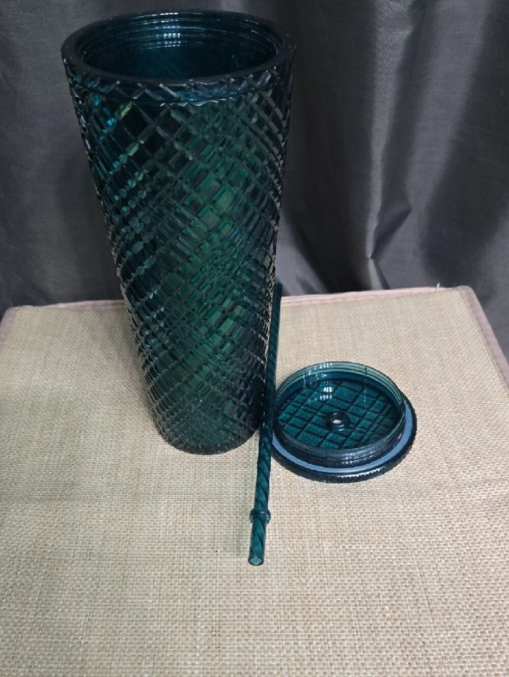 Starbucks Dark Teal Textured Cold Cup with Straw NWOT